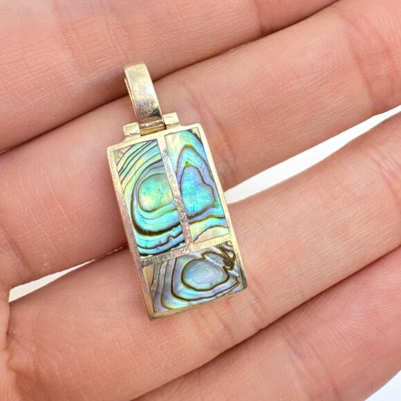 VTG Solid Sterling Silver 925 Abalone Pendant Size 1.25" Length - Picture 2 of 9